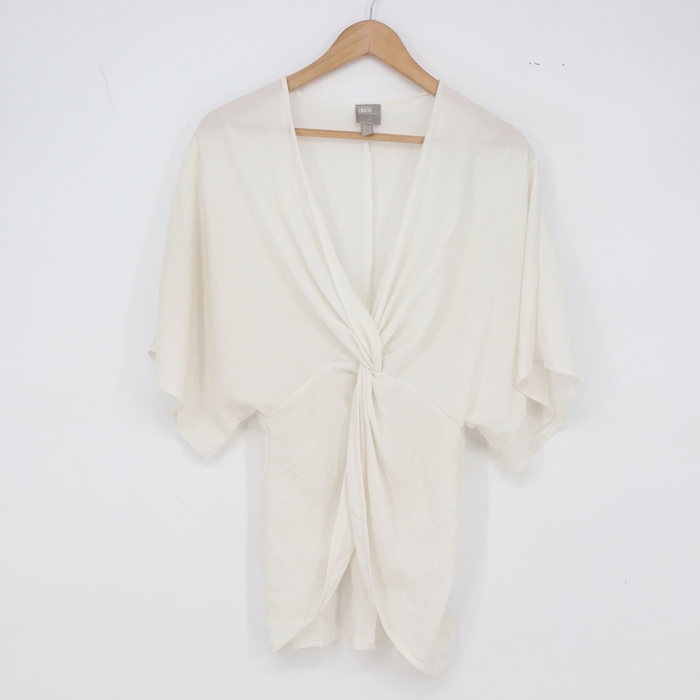 ASOS Top Womens 4 Twist Front Deep V-Neck Kimono Sleeve Cream Solid